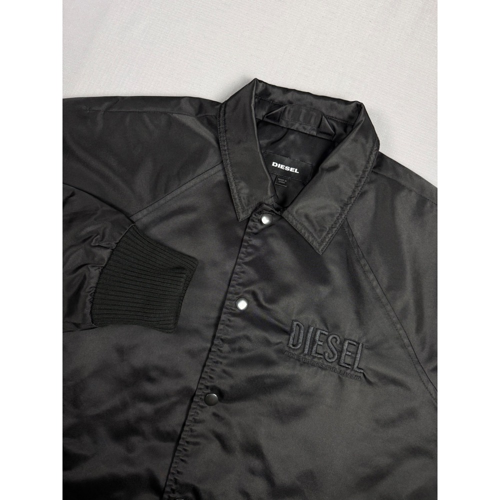 Diesel Mens Black Coaches Jacket Teal Quilted Lining Embroidered Logo Size S